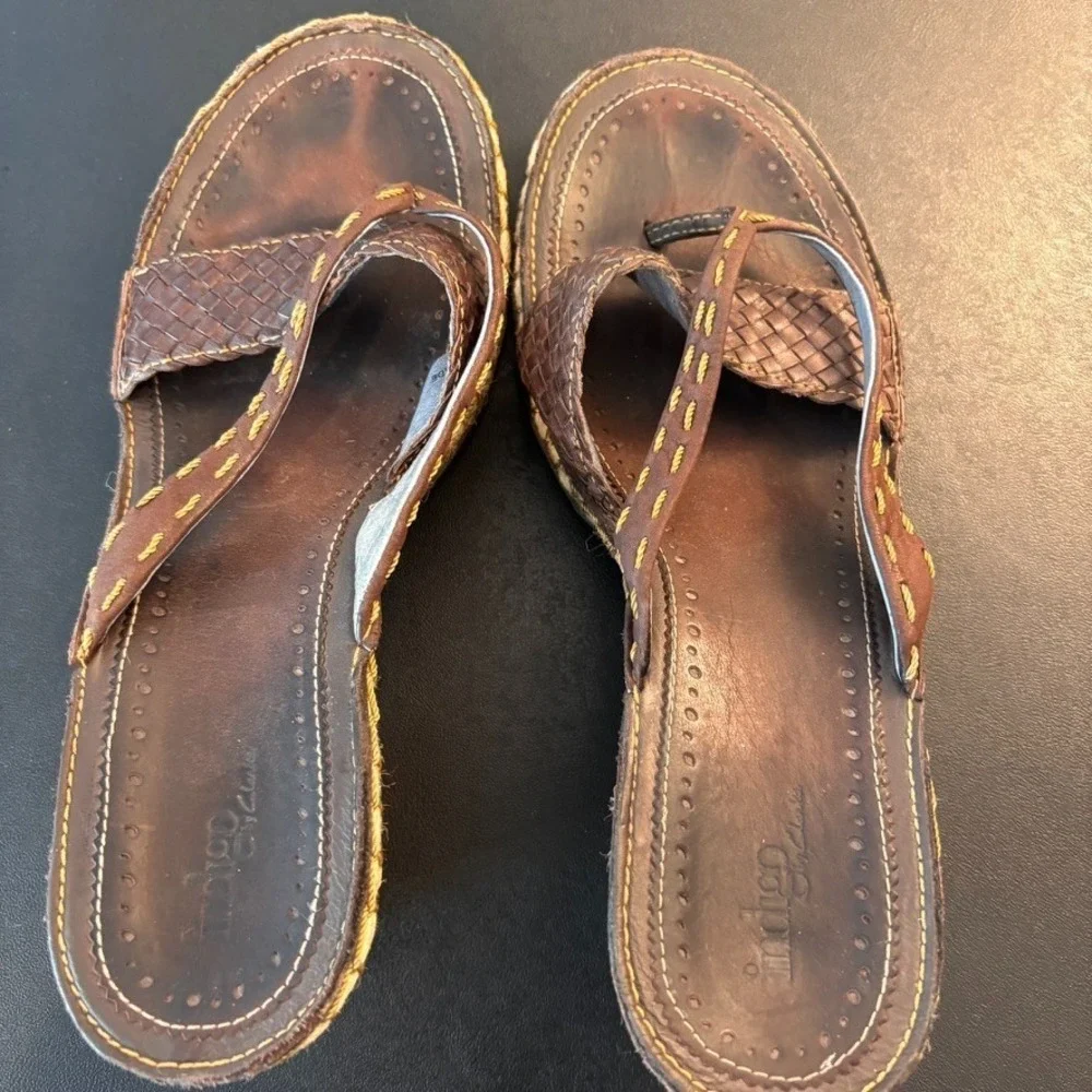 Indigo by Clarks Braided Leather Espadrille Slip on Sandal Heels sz 9 1/2 M Y2K